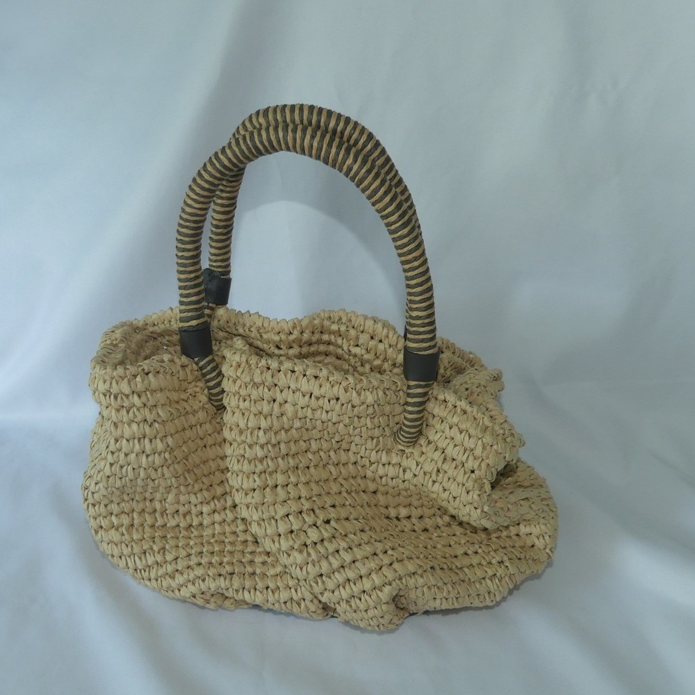 Zara Woven Straw Bucket Bag Beige Brown Raffia Crossbody Natural Tote Handbag